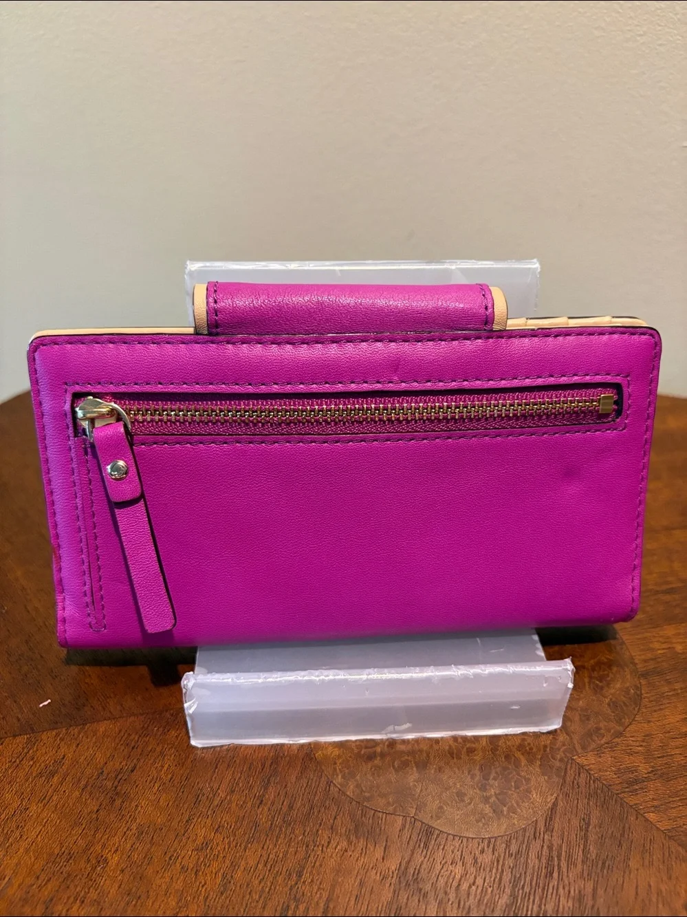 kate spade long wallet bifold turn lock flap Leather orchid/tan trim